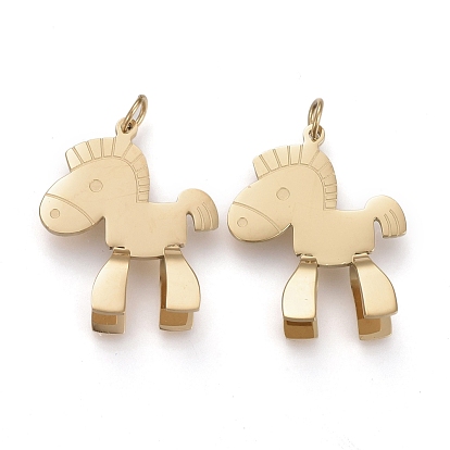 Ion Plating(IP) 304 Stainless Steel Pendants, with Jump Ring, Wooden Horse