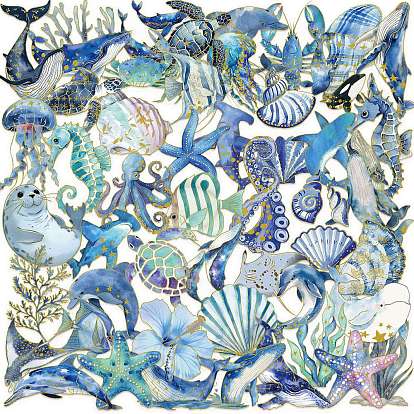 50Pcs Sea Animals PET Cartoon Stickers, Self-adhesive Decals, for Suitcase, Skateboard, Refrigerator, Helmet