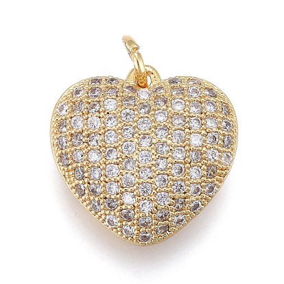 Pendentifs en laiton micro pavé cubique zircon clair et rose, avec des anneaux de saut, cœur