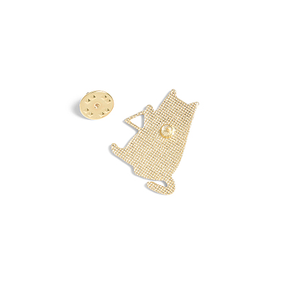 Cat with Musical Instrument Enamel Pin, Golden Plated Alloy Animal Badge for Backpack Clothes