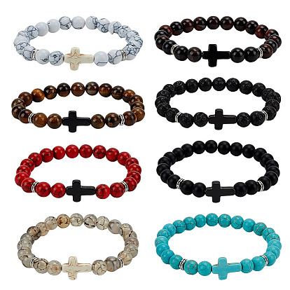 8 шт. 8 стили круглых и крестообразных браслетов из бисера для мужчин и женщин, со сплавочной фурнитурой