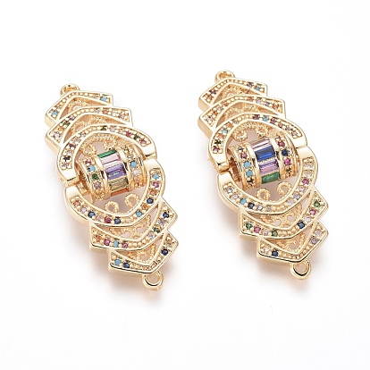 Brass Micro Pave Cubic Zirconia Links Connectors, Golden