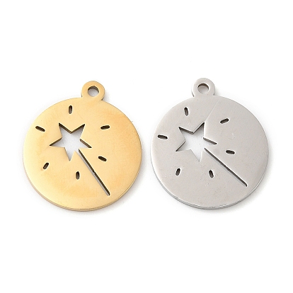 Pendentifs en acier inoxydable, plat rond avec breloque étoile