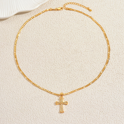 Элегантные латунные ожерелья с подвеской в виде креста из прозрачных кубических цирконий с микропаве для повседневной и уличной одежды