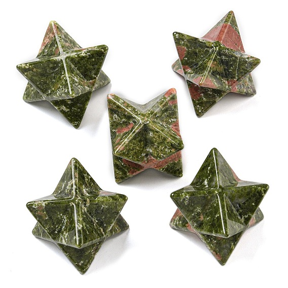 Natural Unakite Beads, No Hole/Undrilled, Merkaba Star