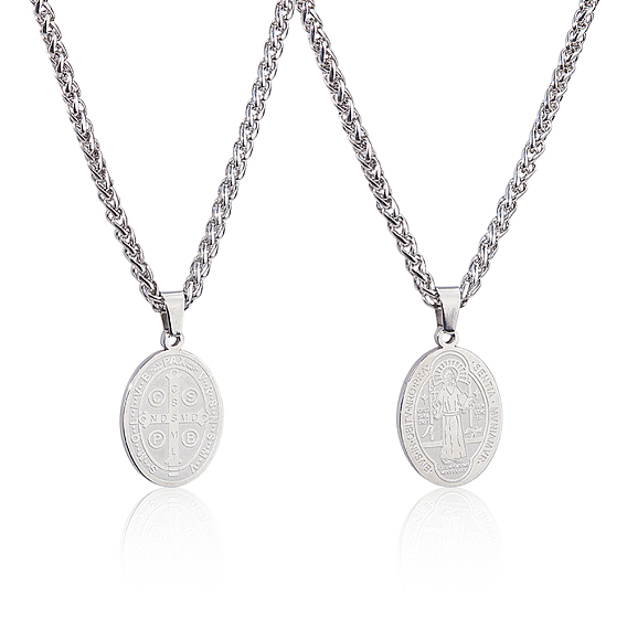 2шт. овальный медальон-подвеска Святого Бенедикта из нержавеющей стали в виде цепочки с пшеничным колосом
