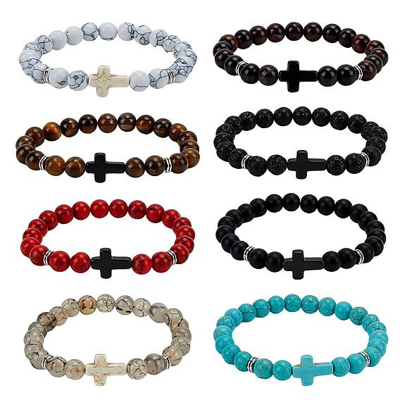 8 шт. 8 стили круглых и крестообразных браслетов из бисера для мужчин и женщин, со сплавочной фурнитурой