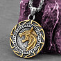 304 Stainless Steel Viking Wolf Round Medal Pendant Necklaces for Men