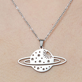 201 Stainless Steel Hollow Planet Pendant Necklace