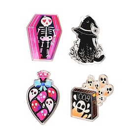 Halloween Theme Opaque Acrylic Pendants, Ghost/Cat/Skeleton