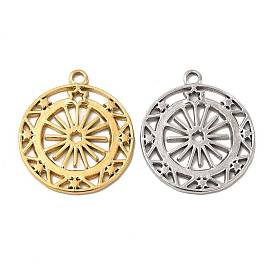 304 Stainless Steel Pendants, Flat Round with Star Charm