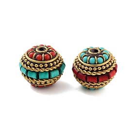 Handmade Indonesia Beads, with Brass and Resin, Round