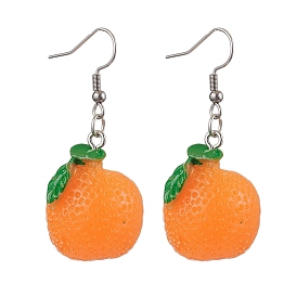 Resin Dangle Earrings, with 304 Stainless Steel Earring Findings, Orange