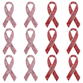 12 шт. 2 цвета горячий клей и стразы пайетки нашивки, аксессуары для костюма, лента для информирования о СПИДе/октябрьская розовая лента для информирования о раке груди