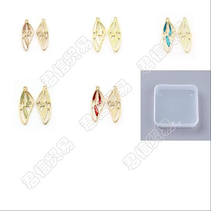 20 piezas 5 colores colgantes de esmalte de aleación de zinc, alas, real 16 k chapado en oro