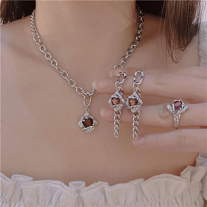 Irregular design sweet cool love earrings necklace ring niche personality chain personality earring female ring