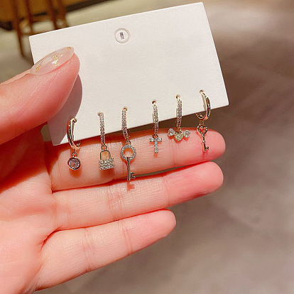 925 Silver Cross Diamond Earrings - Delicate and Stylish Ear Cuffs with Key Lock.