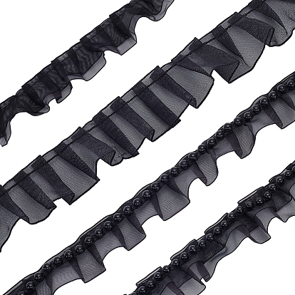 4 шт. 4 стили двухслойная и однослойная ткань с кружевной отделкой из чинлона, плиссированная отделка, с абс пластмассовыми шариками, для шитья декоративной одежды своими руками