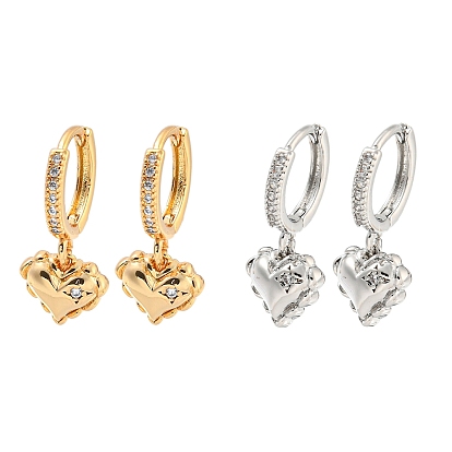 Серьги-кольца с подвесками из латуни с микро-паве в форме сердца для женщин с кубическим цирконием