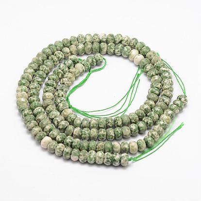 Facette tache verte naturelle jaspe rondelle perles brins, 8x5mm, Trou: 1mm, Environ 76 pcs/chapelet, 15.2 pouce