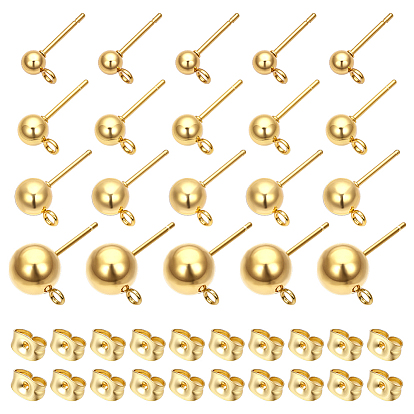 60шт 4 стили 304 фурнитура для сережек из нержавеющей стали, с петлей и ушной гайкой / серьгами