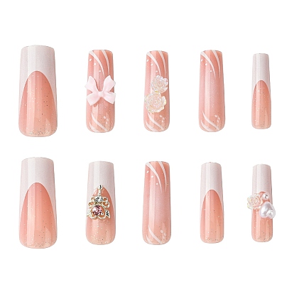 ABS Plastic Full Cover Press On False Nails, Nail Art Detachable Manicure, with Sticker