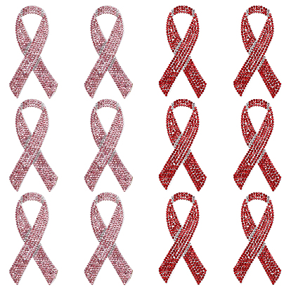 12 шт. 2 цвета горячий клей и стразы пайетки нашивки, аксессуары для костюма, лента для информирования о СПИДе/октябрьская розовая лента для информирования о раке груди