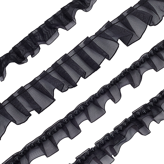 4 шт. 4 стили двухслойная и однослойная ткань с кружевной отделкой из чинлона, плиссированная отделка, с абс пластмассовыми шариками, для шитья декоративной одежды своими руками