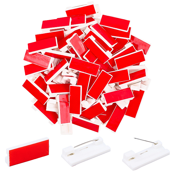 Прямоугольная пластиковая фурнитура для броши, клейкие штифты на задней планке с железными булавками