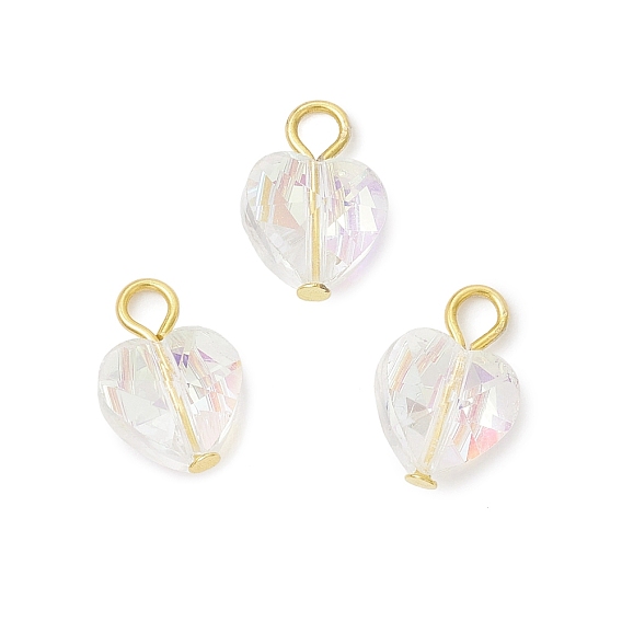 Прозрачные стеклянные подвески, сердце, с железной петлей, граненые