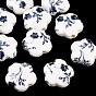Floral Printed Porcelain Beads, Flower Patterned Ceramic Beads, Flower, 14x15x6mm, Hole: 3mm