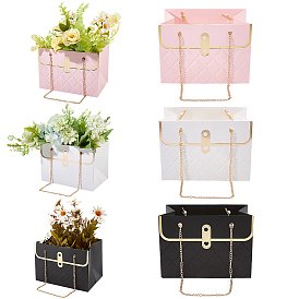 6 Sets 3 Farben Papieraufbewahrungstaschen, Einkaufstüten für Schokolade, Süßigkeiten, Kekse als Geschenkverpackung, Rechteck, mit goldenen Ton Eisenketten