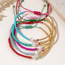 Регулируемые браслеты из стеклянных бусин, плетеные из бусин для женщин, с имитацией жемчуга, два тона