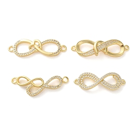 Rack Plating Brass Micro Pave Cubic Zirconia Infinity Connector Charms, Long-Lasting Plated, Lead Free & Cadmium Free