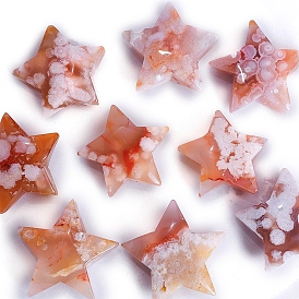 Natural Cherry Blossom Agate Carved Healing Star Figurines, Reiki Energy Stone Display Decorations