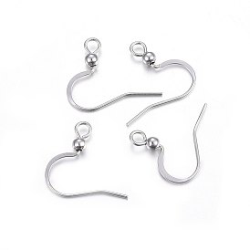 304 Stainless Steel French Earring Hooks, Flat Earring Hooks, Ear Wire, with Horizontal Loop
