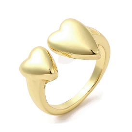 Rack Plating Brass Finger Ring, Cuff Ring, Long-Lasting Plated, Cadmium Free & Lead Free, Heart