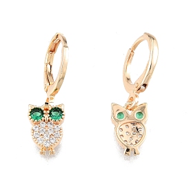 Green Cubic Zirconia Owl Dangle Leverback Earrings, Brass Jewelry for Women, Cadmium Free & Nickel Free & Lead Free