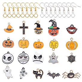 DIY Halloween Theme Dangle Earring Making Kits, with Alloy Enamel Pendants, Brass Earring Hooks and Iron Jump Rings