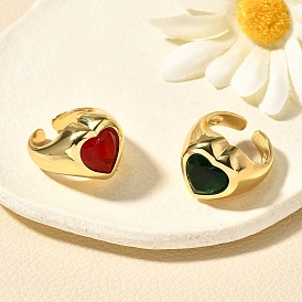 Латунные кольца-манжеты для женщин, сердце, со стеклом, стойки покрытие, долговечный, без свинца и без кадмия, реальный 18 k позолоченный