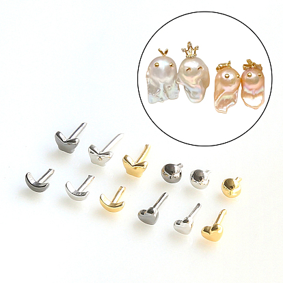 Brass Head Pins, for Ghost Witch Baroque Pearl Making, Heart/Moon/Butterfly/Flat Round Shape