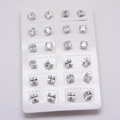 Cubic Zirconia Ear Studs, with Stainless Steel Base, Pin: 0.7mm