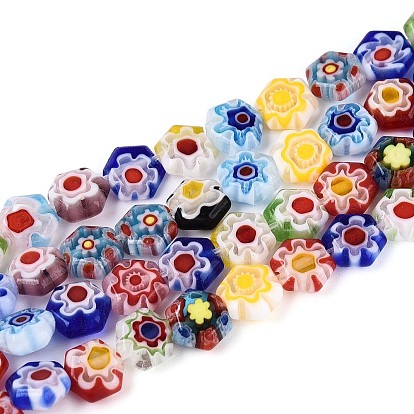Handmade millefiori lampwork beads strands, шестиугольник