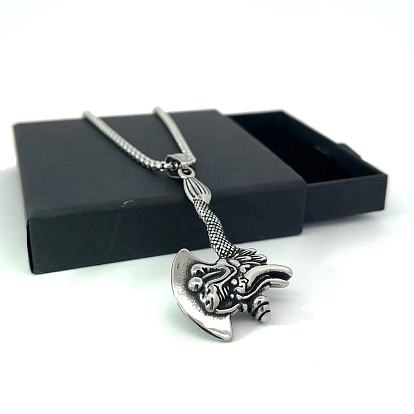 Мужское панк-рок ожерелье из нержавеющей стали с подвеской в виде топора дракона