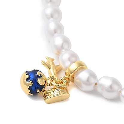 Colliers à pendentif en laiton, zircone cubique et émail, thème de voyage, placage en crémaillère, avec des perles abs d'imitation de perles