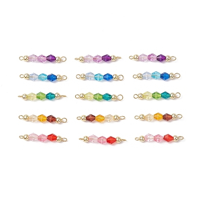 15 шт 5 цвета акриловые биконические бусины соединительные подвески, с 304 петлями из нержавеющей стали и синтетическими немагнитными гематитовыми бусинами, золотые