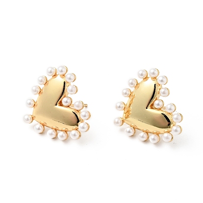 Rack Plating Brass with Acrylic Beads Stud Earrings for Women, Cadmium Free & Lead Free, Heart