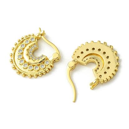 Brass with Cubic Zirconia Hoop Earrings, Flat Round