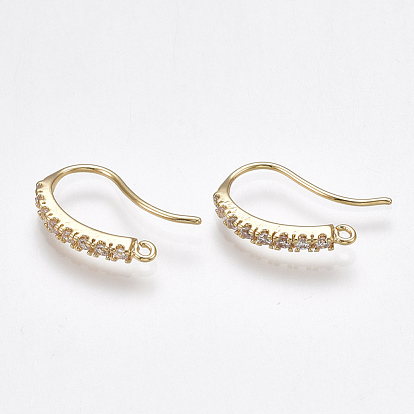 Brass Earring Hooks, with Cubic Zirconia and Horizontal Loop, Nickel Free