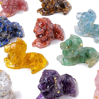 Gold Foil Resin Lion Display Decoration, with Gemstone Chips inside Statues for Home Office Decorations
